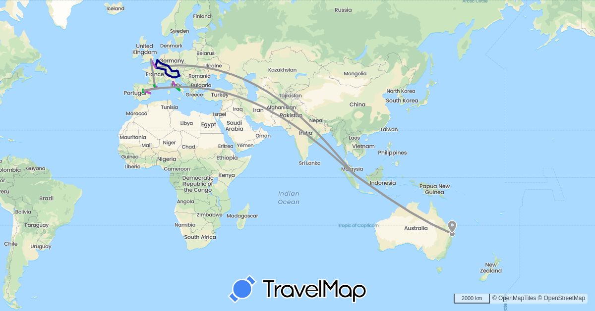 TravelMap itinerary: driving, bus, plane, train in Andorra, Austria, Australia, Belgium, Switzerland, Germany, Spain, France, United Kingdom, Italy, Singapore, Slovenia (Asia, Europe, Oceania)